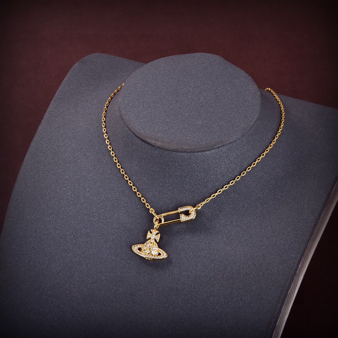 Vivienne Westwood Gold Tone Safety Pin & Hat Pendant Necklace